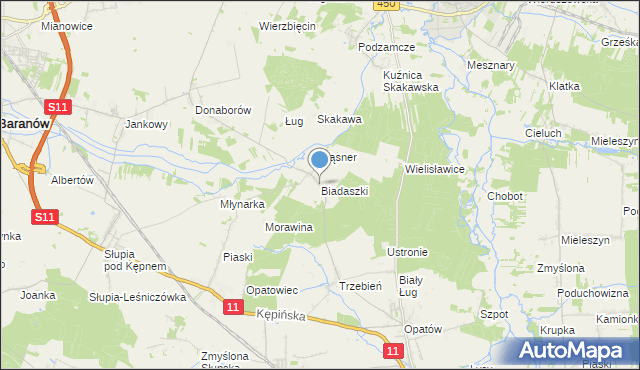 mapa Biadaszki, Biadaszki gmina Łęka Opatowska na mapie Targeo